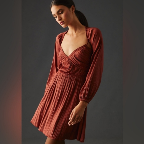 Anthropologie Dresses & Skirts - Anthropologie copper shirred tie back at neck dress